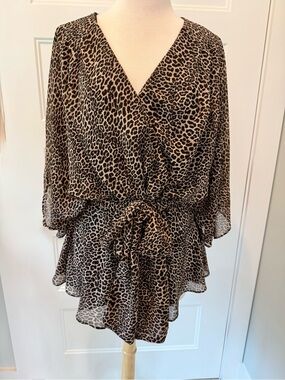 City Chic Leopard Print Faux Wrap Blouse blouse - Brown, Black & Tan Plus Size